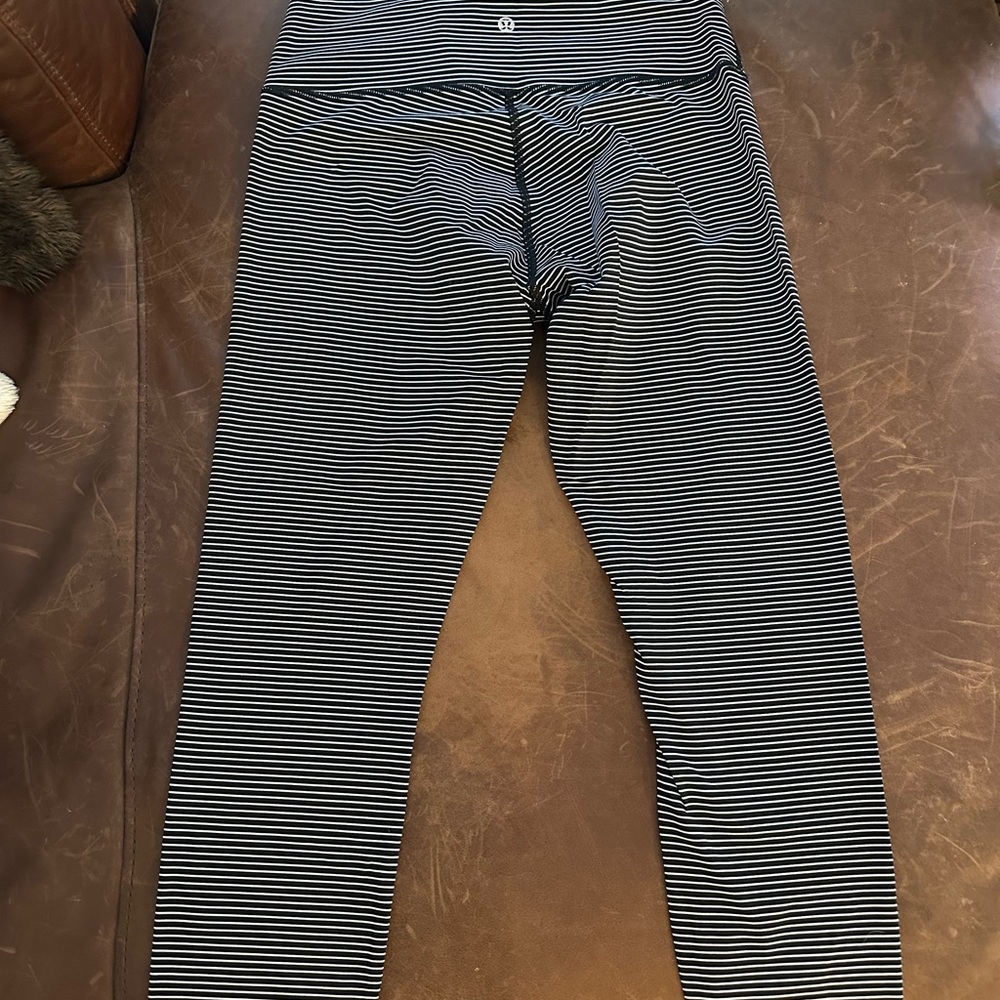 Lululemon Athletica navy and White Striped Leggings